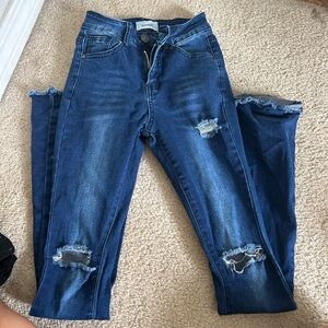 BAMBOO Dark Blue Ripped Skinny Jeans